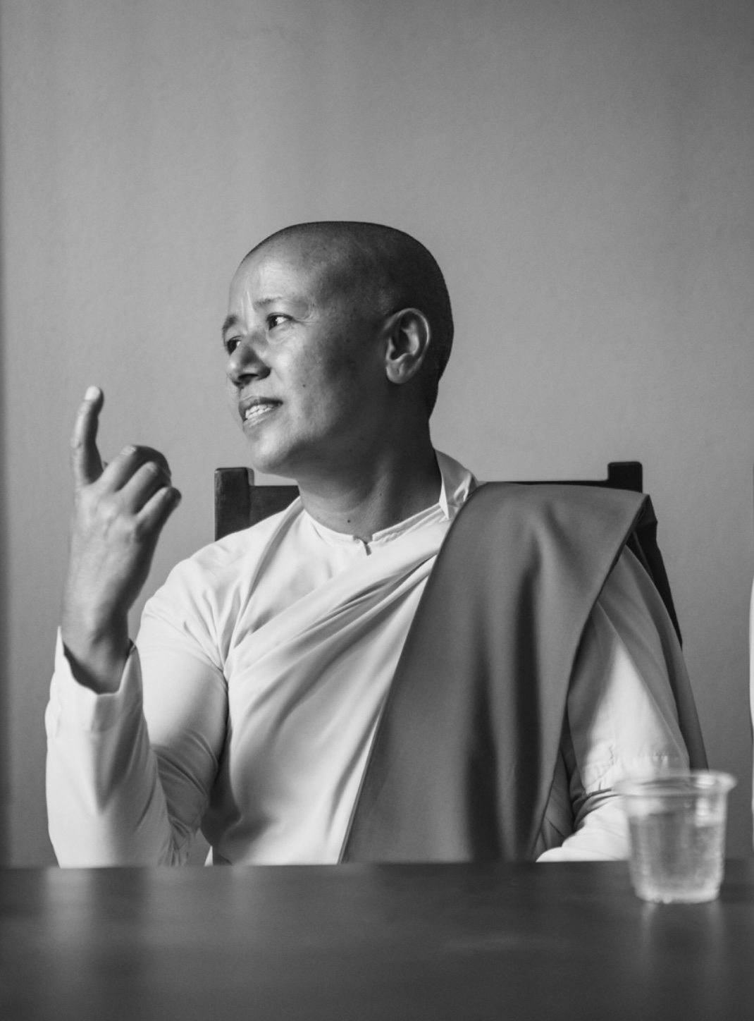 A nun speaking after emerging from retreat